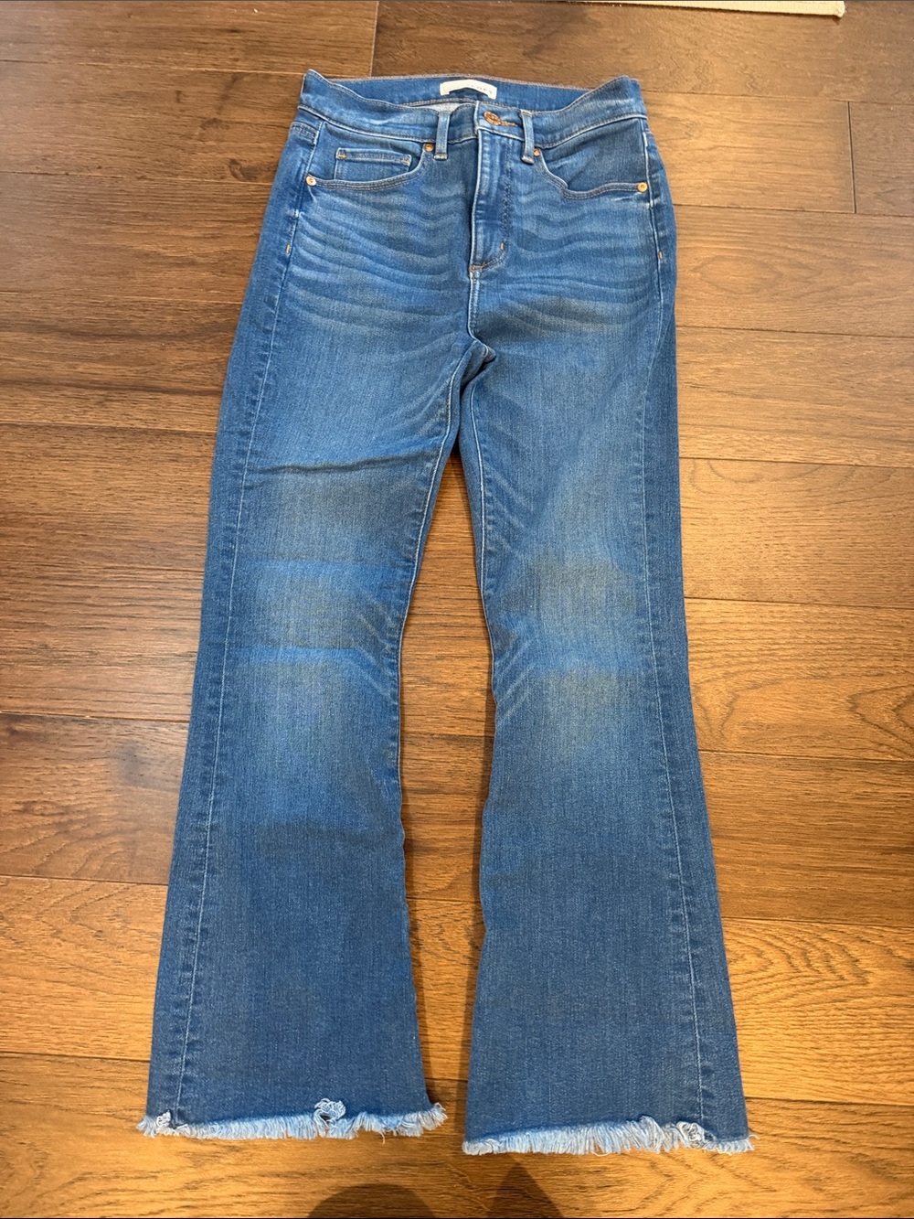 LOFT High Waist Flare Crop Jeans Size 26 2 Raw Hem Back Slit Denim - C61-139